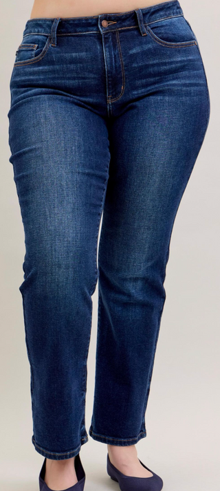 Judy Blue Mid Rise Straight Leg Dark Wash Jeans | Classic Stretch Denim