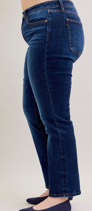 Judy Blue Mid Rise Straight Leg Dark Wash Jeans | Classic Stretch Denim