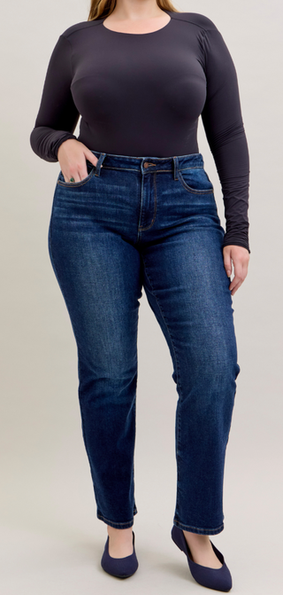Judy Blue Mid Rise Straight Leg Dark Wash Jeans | Classic Stretch Denim