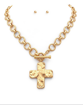 Chunky Cross & Chain Toggle Necklace Set
