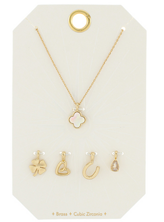Clover & Multi Charm Necklace Set