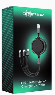 Tech Trendz 3in1 Retractable Charging Cable - Black