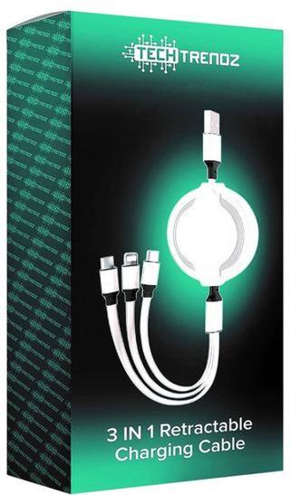 Tech Trendz 3in1 Retractable Charging Cable - White