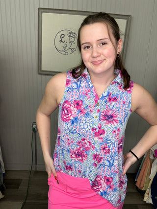 Dear Scarlett Sleeveless Button-Front Tank - Royal Magenta