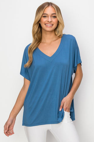 Yelete Short Sleeve V-Neck Oversized Top