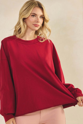 Yelete Cotton Relax Fit Long Sleeve Top Burgundy