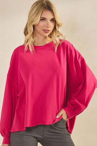Yelete Cotton Relax Fit Long Sleeve Top Fuschia
