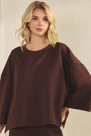 Yelete Relaxed UltraComfy Top – Oversized Coffee Brown Lounge Tee