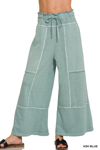 Zenana - French Terry Washed Exposed-seam Wide Leg Pants