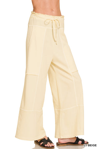 Zenana - French Terry Washed Exposed-seam Wide Leg Pants