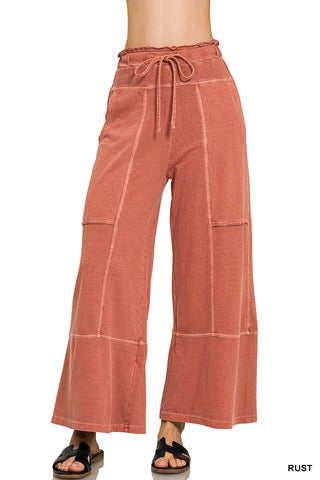 Zenana - French Terry Washed Wide Leg Pants