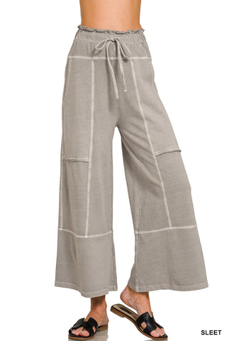 Zenana - French Terry Washed Wide Leg Pants