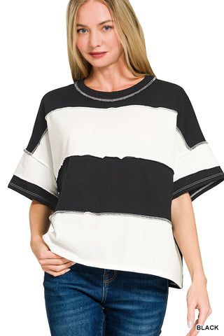 Zenana - French Terry Color Block Exposed Seam Top