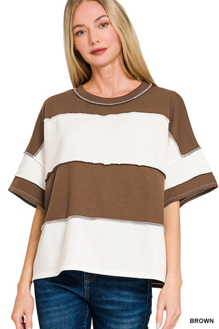 Zenana - French Terry Color Block Exposed Seam Top