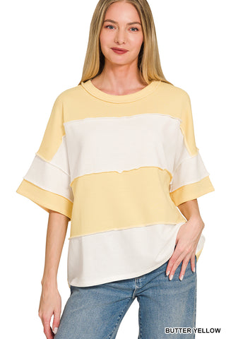 Zenana - French Terry Color Block Exposed Seam Top