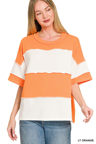 Zenana - French Terry Color Block Exposed Seam Top