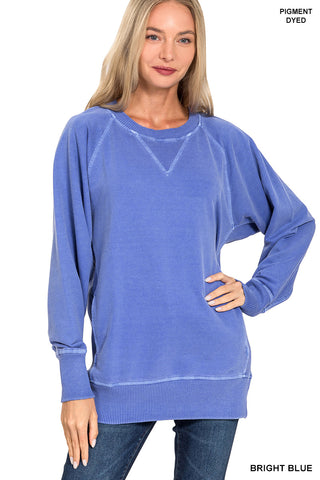 Zenana - Pigment Dyed French Terry Pullover - Bright Blue