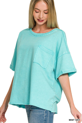 Zenana - French Terry Acid Washed Exposed Seam T-shirts