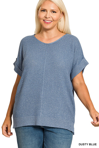 Zenana Lightweight Short Sleeve Knit Sweater Top - Dusty Blue