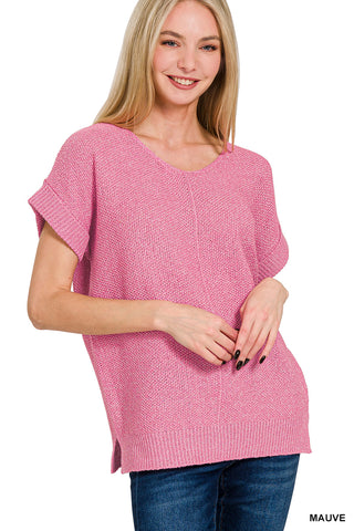 Zenana Lightweight Short Sleeve Knit Sweater Top - Mauve