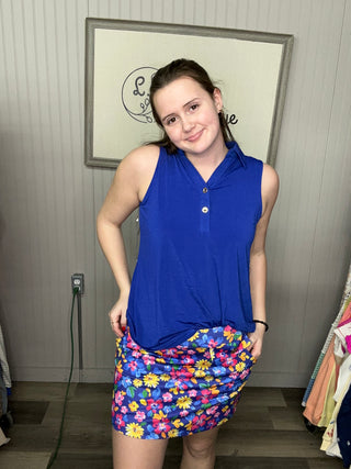 Dear Scarlett Sleeveless Button-Front Tank - Royal Blue