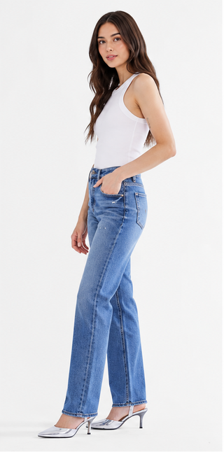 Mica Denim - High Rise Slim Straight Leg - Medium Wash
