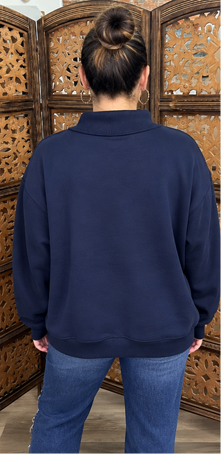 BUCKETLIST - Relaxed Fit Mockneck Sweatshirt - Navy