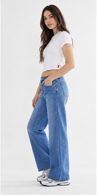 Mica Denim - High Rise Wide Leg - Medium Wash
