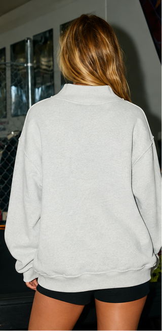 BUCKETLIST -  'ILY' Gingham-Patch Mock-Neck Sweatshirt - Gray