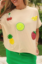 Load image into Gallery viewer, April26 Array - Tropical Fruit Sequin Patch Top
