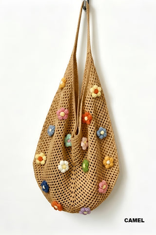 Zenana Floral Knitted Hollow Out Tote Bag