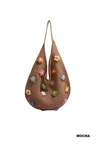 Zenana Floral Knitted Hollow Out Tote Bag