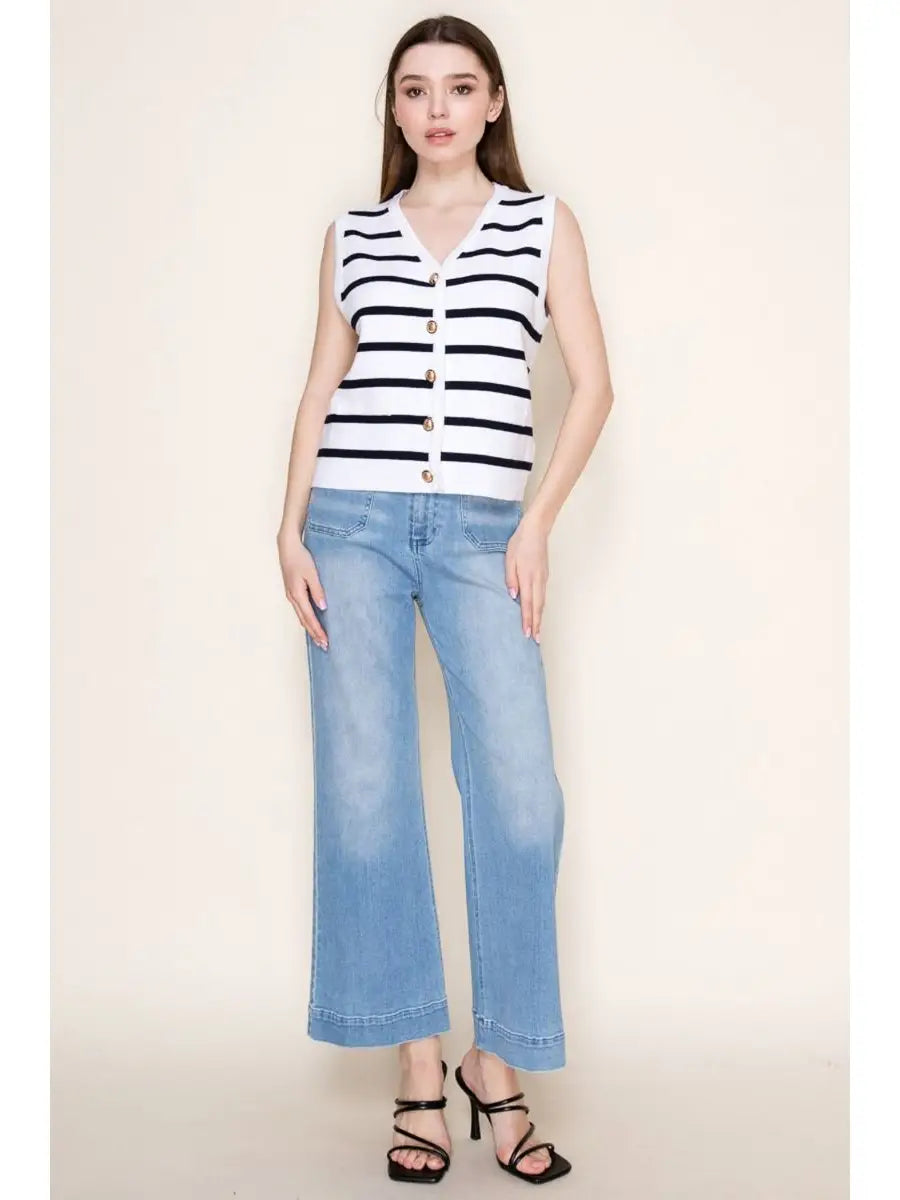 White Birch Sleeveless Striped Knit Top