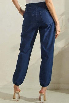 Yelete Effortless Chic High-Waist Jogger Pants - Denim Blue