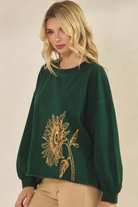 Yelete Women's Blooming Sunflower Graphic Long Sleeve Cotton Top