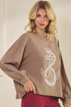 Load image into Gallery viewer, Yelete Women&#39;s Nautical Anchor Graphic Long Sleeve Cotton Top
