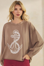 Load image into Gallery viewer, Yelete Women&#39;s Nautical Anchor Graphic Long Sleeve Cotton Top
