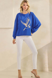 Yelete Women's Bird in Flight Graphic Long Sleeve Cotton Top