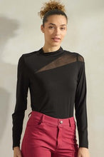 Load image into Gallery viewer, Yelete Mock Neck Mesh Panel Long Sleeve Top
