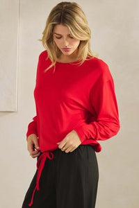 Yelete Peach Skin Long Sleeve Tie Hem Top