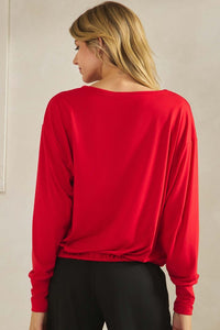 Yelete Peach Skin Long Sleeve Tie Hem Top