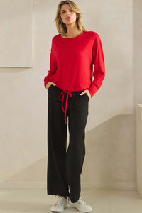 Yelete Peach Skin Long Sleeve Tie Hem Top