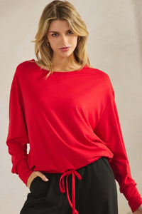 Yelete Peach Skin Long Sleeve Tie Hem Top
