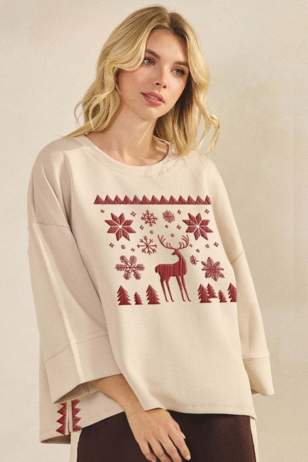 Yelete Reindeer In the Snow Graphic Ultra Comfy Sweatshirt