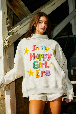BUCKETLIST INC - IT2594-HAPPYGIRL | 'In My Lucky Girl Era' Print Sweatshirt