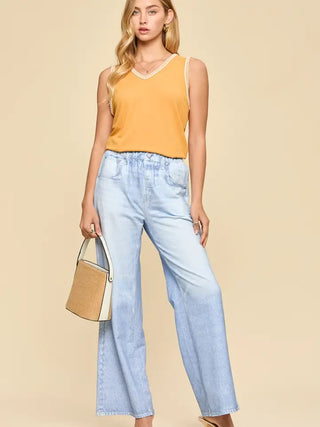 Dear Scarlett - Embroidered Stitching Detail Sleeveless Top - Marigold