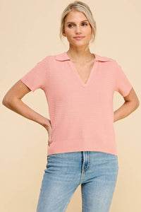 Allie Rose - Fine Gauge Short Sleeve Textured Polo