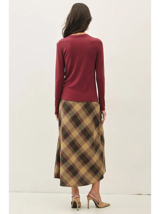 Be Cool - Round Neck Long Sleeve Knit Top - Wine