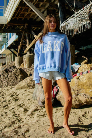 Bucketlist Lake Graphic Oversized Sweatshirt – Relaxed Coastal Pullover Beach/Lake Reversible