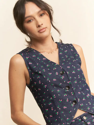 Davi & Dani - Denim V Neck Vest with Button Closure